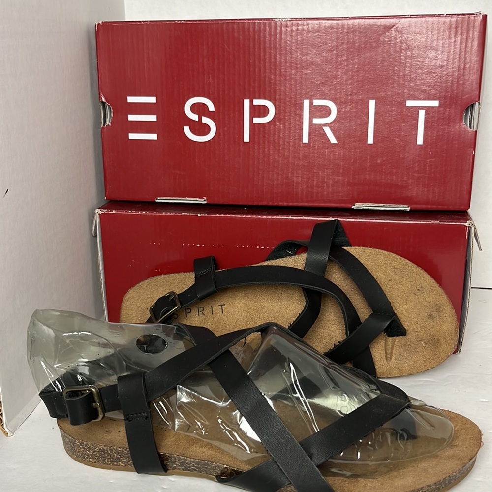 Esprit black leather strappy sandals EUC size  8